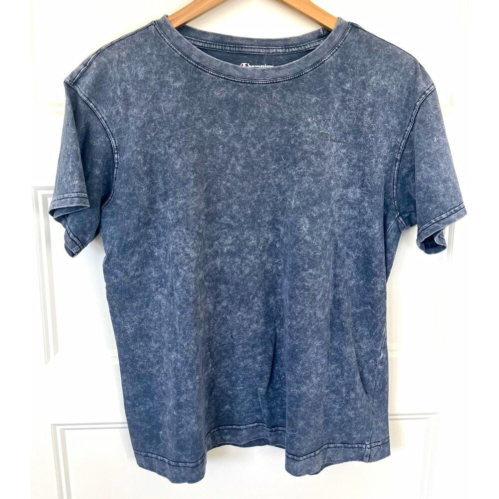 Champion Men's Gray Acid Wash Logo Crew Neck Short Sleeve Cotton Tee M